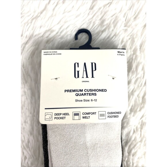 GAP Men’s Premium Cushioned Quarters Socks 4 Pairs Shoe Size 6-12 Beige Charcoal - Picture 2 of 8